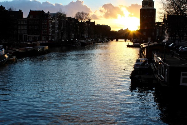 Sunset over the canals in Amsterdsam